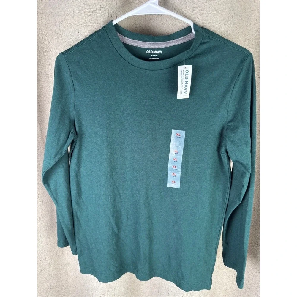 Old Navy Long Sleeve Tee Boys XL 14-16 Green Excellent Solid Crewneck Shirt